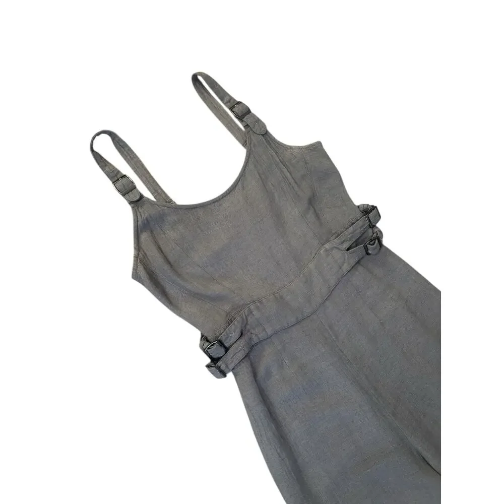 Jonny Cota Women's Chick Buckle Gray Linen Overalls Jumpsuit S Wide‎ Leg Luxury